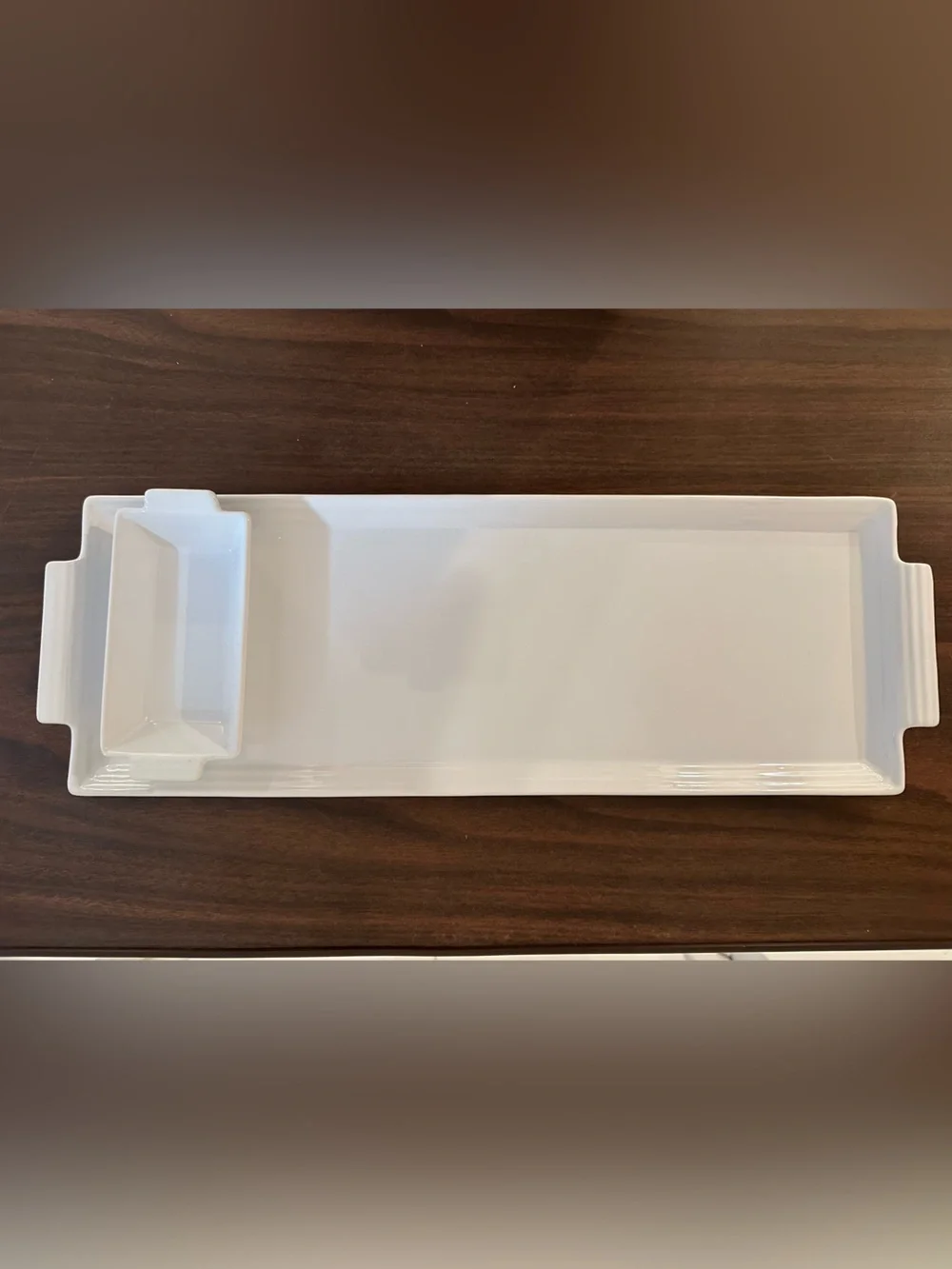 Pier 1 White StonewareCeramic Chip & Dip Serving Platter w/Matching Dipping Dish
